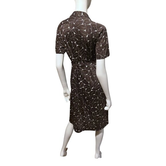 VTG Rodier Paris Autumn Leaves Dress 44 (L) Belted Playful Minimalist Neutral - Picture 7 of 13